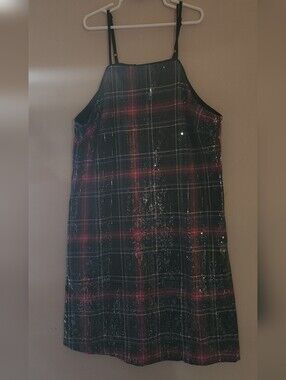 Copper Key Black And Red Sequin Plaid Dress